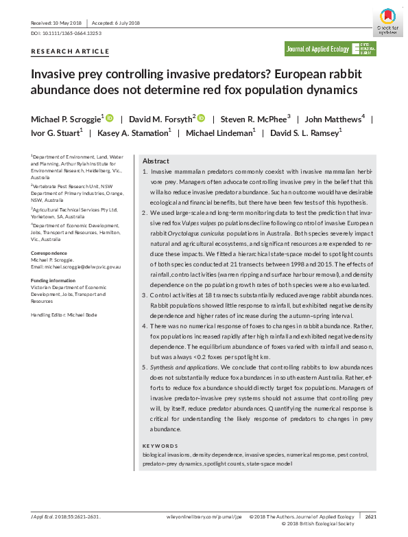 (PDF) Invasive prey controlling invasive predators? European rabbit ...