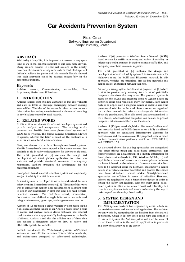 (PDF) Car Accidents Prevention System