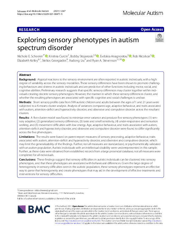 (PDF) Exploring sensory phenotypes in autism spectrum disorder