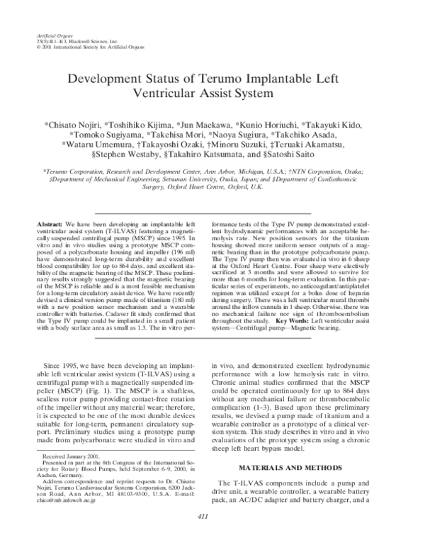 (PDF) Development Status of Terumo Implantable Left Ventricular Assist System TOSHIHIKO KIJIMA