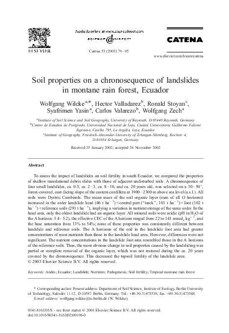 (PDF) Soil properties on a chronosequence of landslides in montane rain ...
