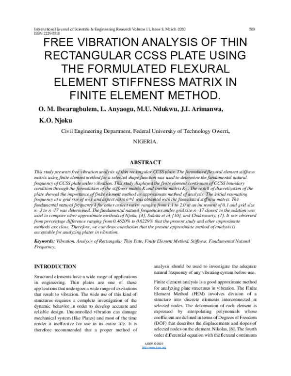 (PDF) FREE VIBRATION ANALYSIS OF THIN RECTANGULAR CCSS PLATE USING THE ...