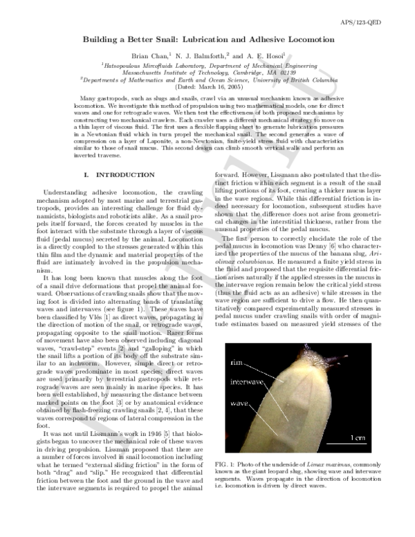 (PDF) Building a better snail: Lubrication and adhesive locomotion
