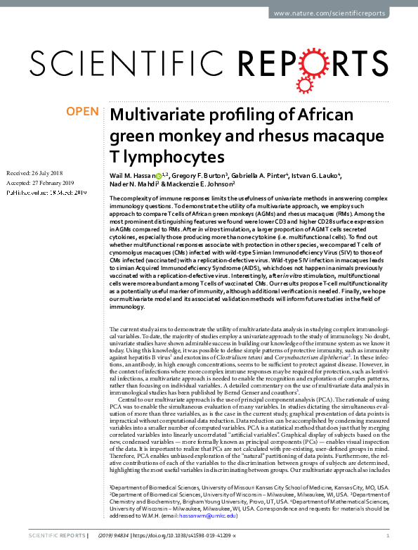 (PDF) Multivariate profiling of African green monkey and rhesus macaque ...