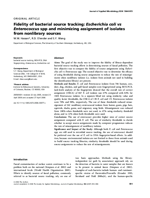 (PDF) Fidelity of bacterial source tracking: Escherichia coli vs ...
