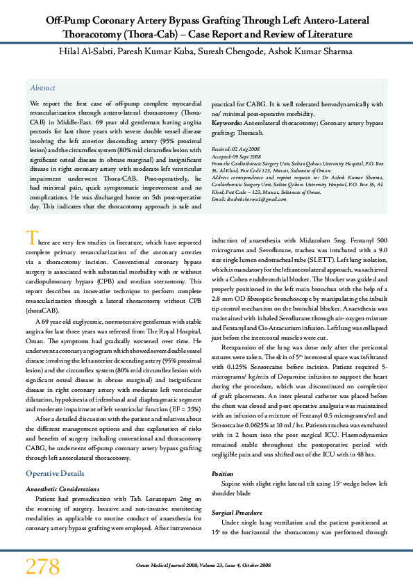 (PDF) Off-Pump Coronary Artery Bypass Grafting Through Left Antero ...