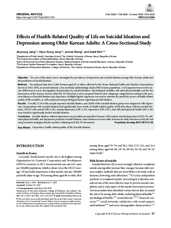 (PDF) Effects of Health-Related Quality of Life on Suicidal Ideation ...