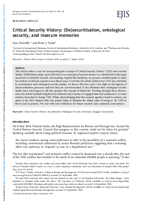 (PDF) Critical Security History: (De)securitisation, ontological ...