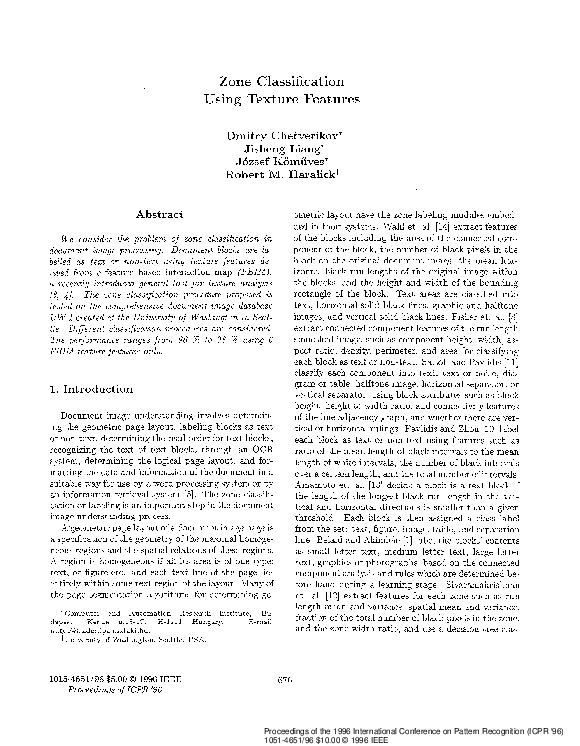 (PDF) Zone classification using texture features