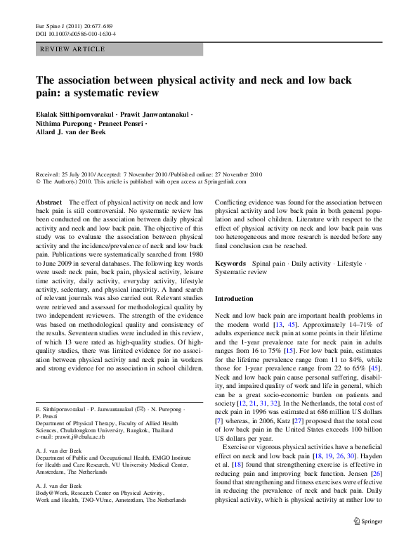 (PDF) The association between physical activity and neck and low back ...