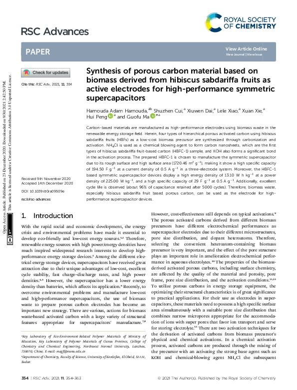 (PDF) Synthesis of porous carbon material based on biomass derived from ...