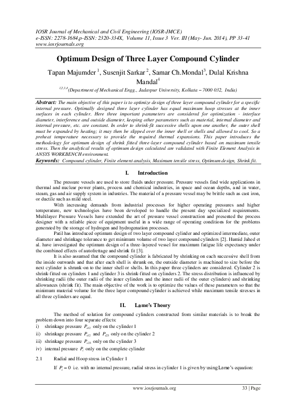 (PDF) Optimum Design of Three Layer Compound Cylinder