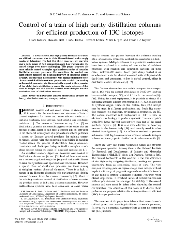 (PDF) Control of a Train of High Purity Distillation Columns for ...