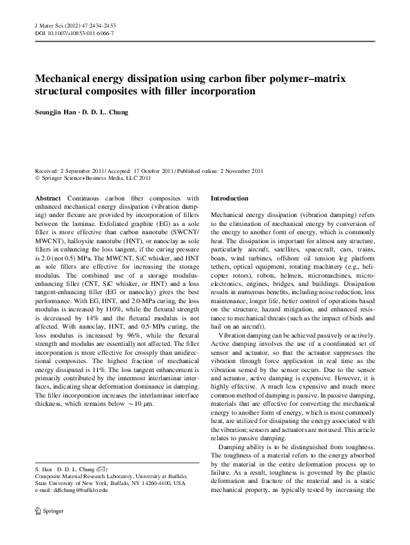 (PDF) Mechanical energy dissipation using carbon fiber polymermatrix