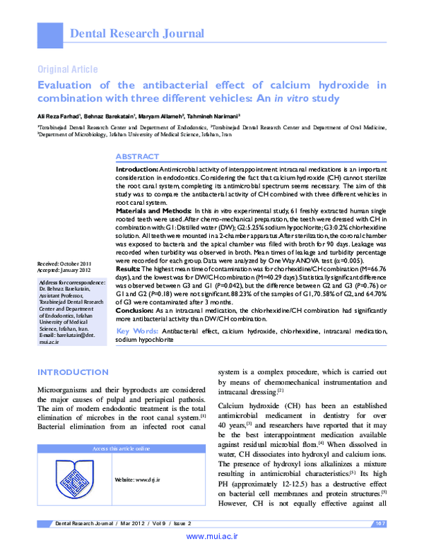 (PDF) Evaluation of the antibacterial effect of calcium hydroxide in ...