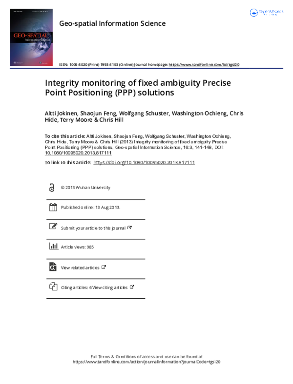 (PDF) Integrity monitoring of fixed ambiguity Precise Point Positioning ...
