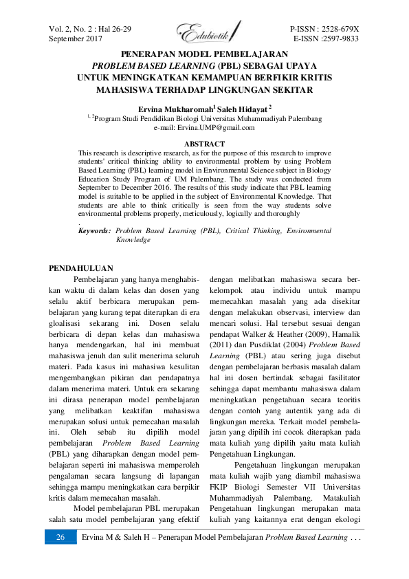 (PDF) Penerapan Model Pembelajaran Problem Based Learning (PBL) Sebagai ...