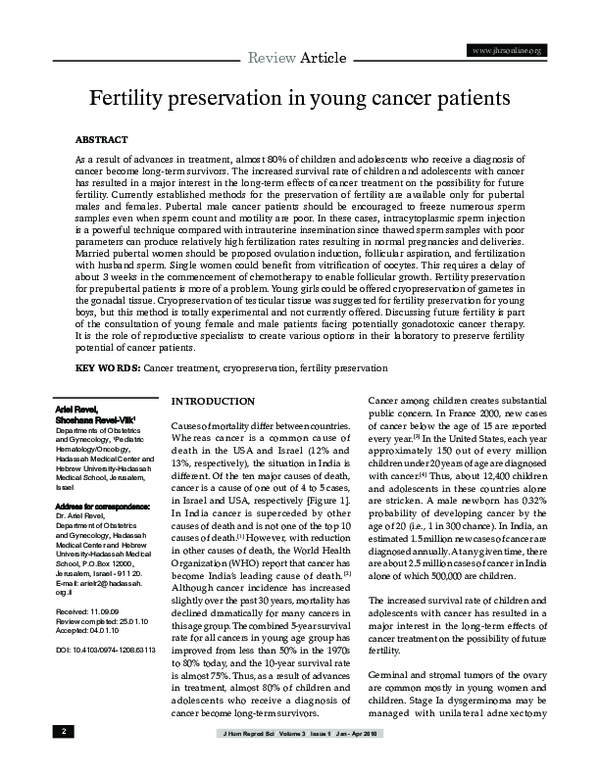 (PDF) Fertility Preservation in Young Cancer Patients