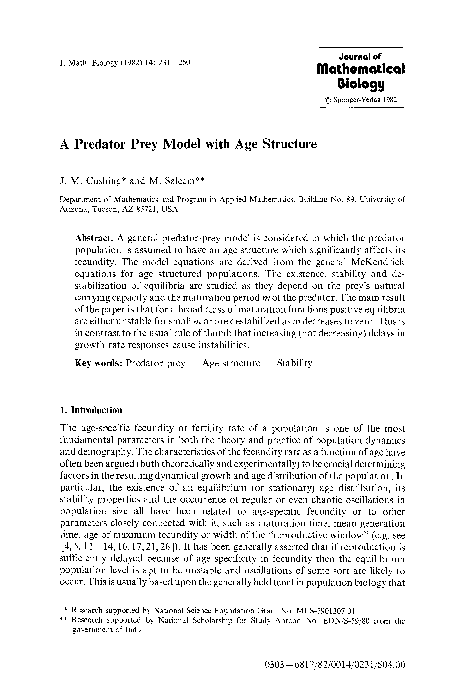 (PDF) A predator prey model with age structure