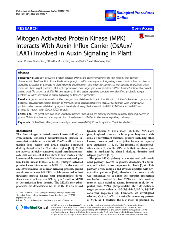(PDF) Mitogen Activated Protein Kinase (MPK) Interacts With Auxin ...