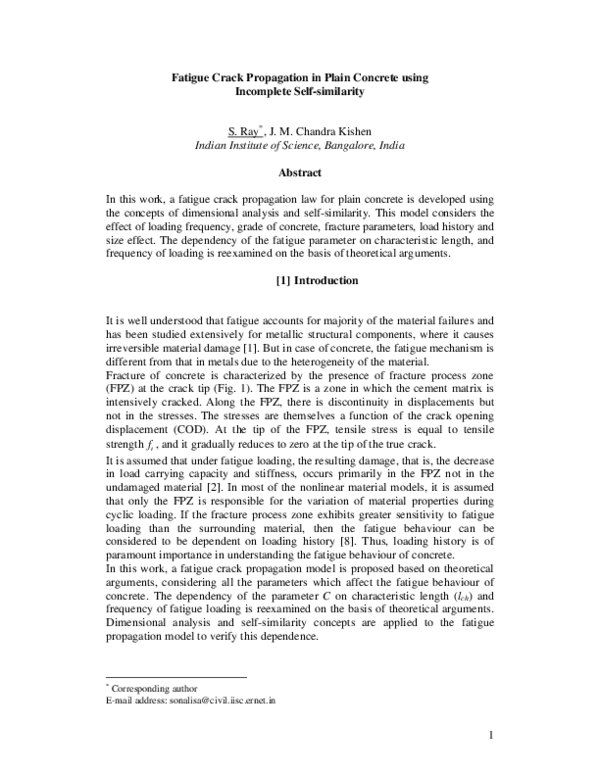 (PDF) Fatigue Crack Propagation in Plain Concrete using Incomplete Self ...