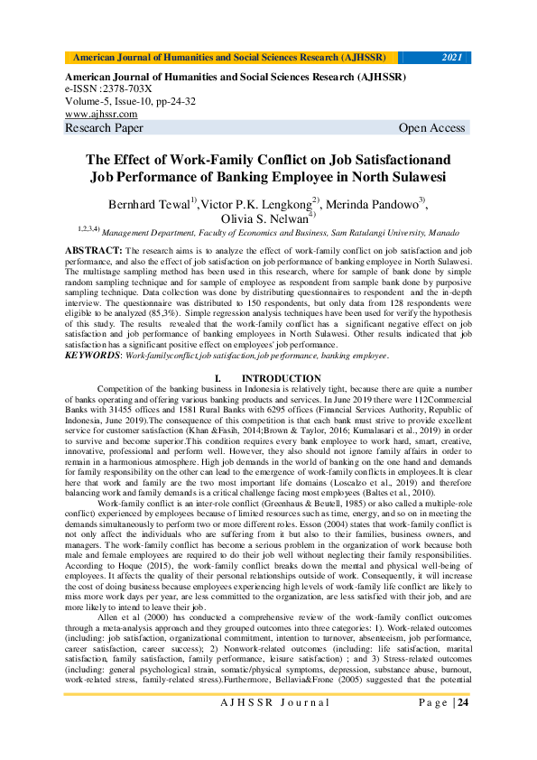 (PDF) The Effect of Work-Family Conflict on Job Satisfactionand Job ...