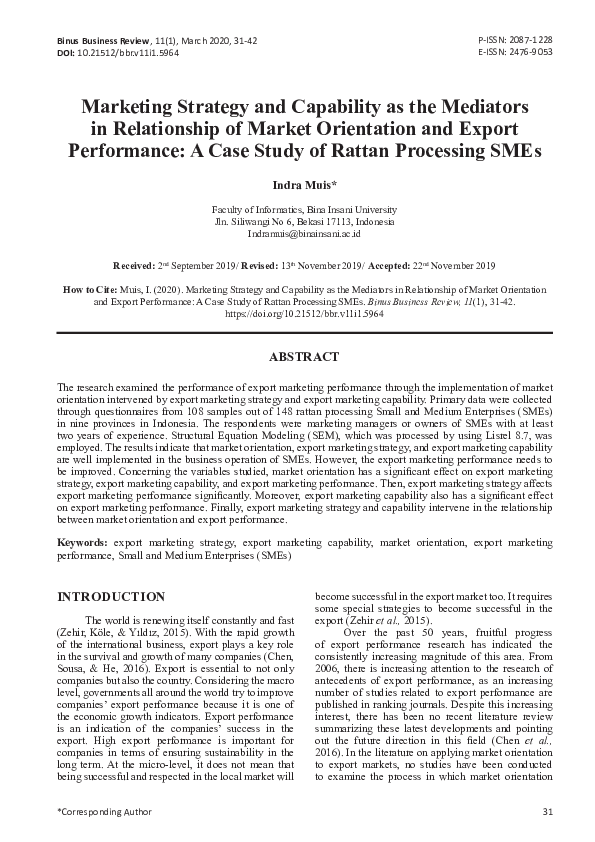 (PDF) Marketing Strategy and Capability as the Mediators in ...