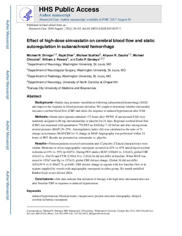 (PDF) Effect of High-Dose Simvastatin on Cerebral Blood Flow and Static ...