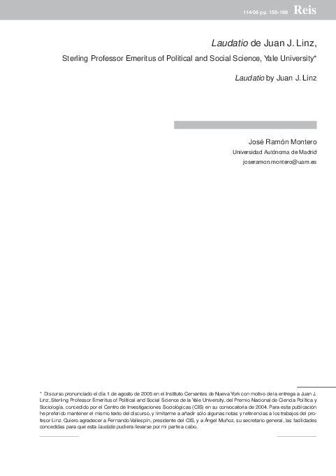 (PDF) Laudatio de Juan J. Linz