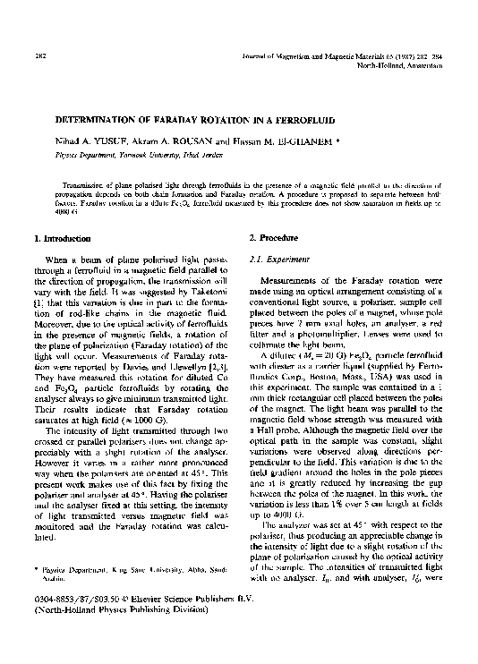 (PDF) Determination of Faraday rotation in a ferrofluid