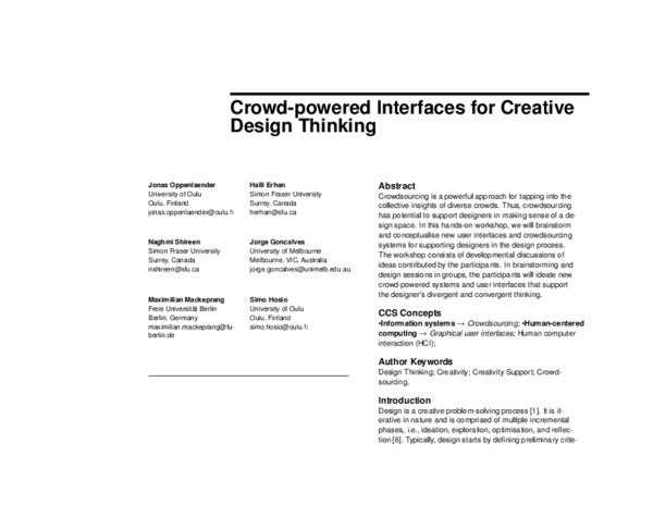 (PDF) Crowd-powered Interfaces for Creative Design Thinking