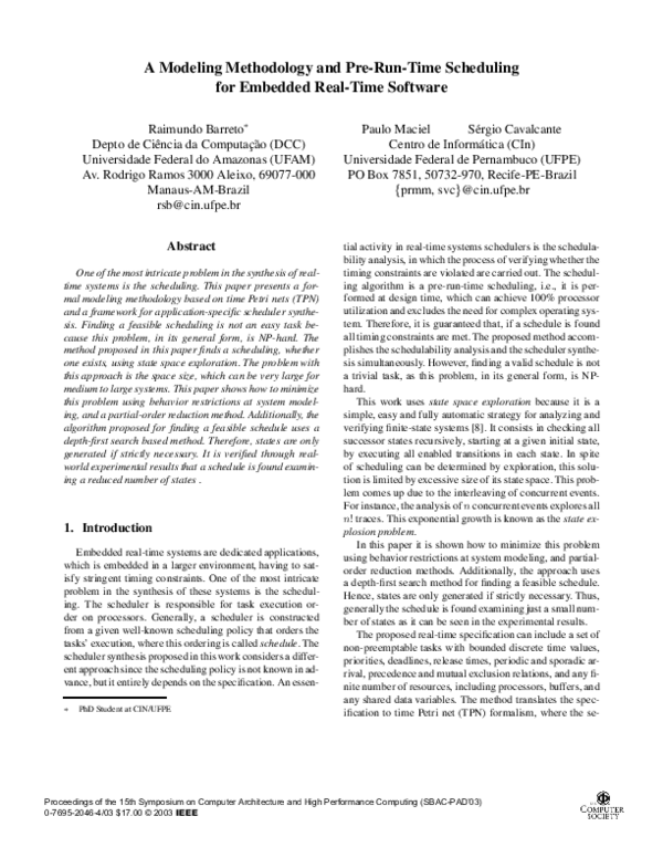 (PDF) A modeling methodology and pre-run-time scheduling for embedded ...