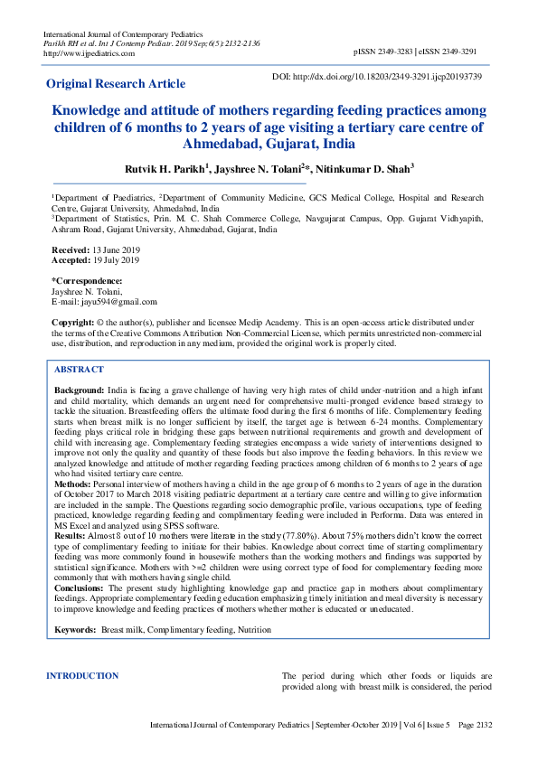 (PDF) Knowledge and attitude of mothers regarding feeding practices ...