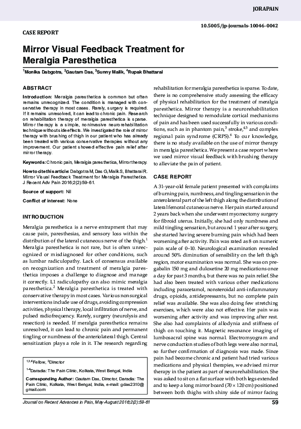 (PDF) Mirror Visual Feedback Treatment for Meralgia Paresthetica