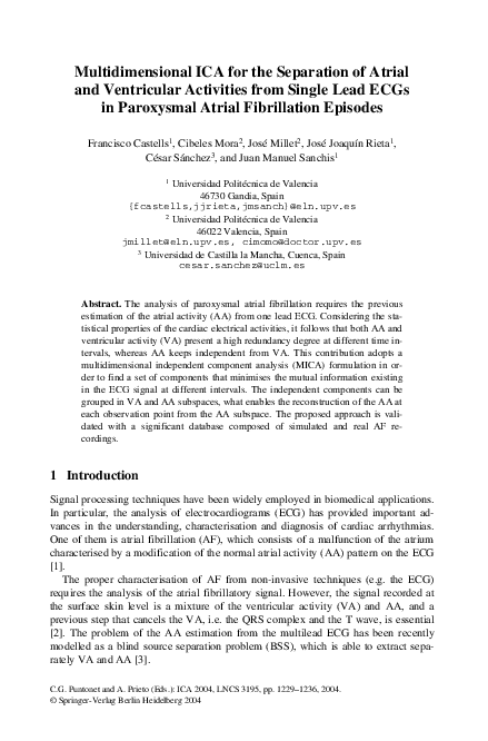 (PDF) Multidimensional ICA for the Separation of Atrial and Ventricular ...