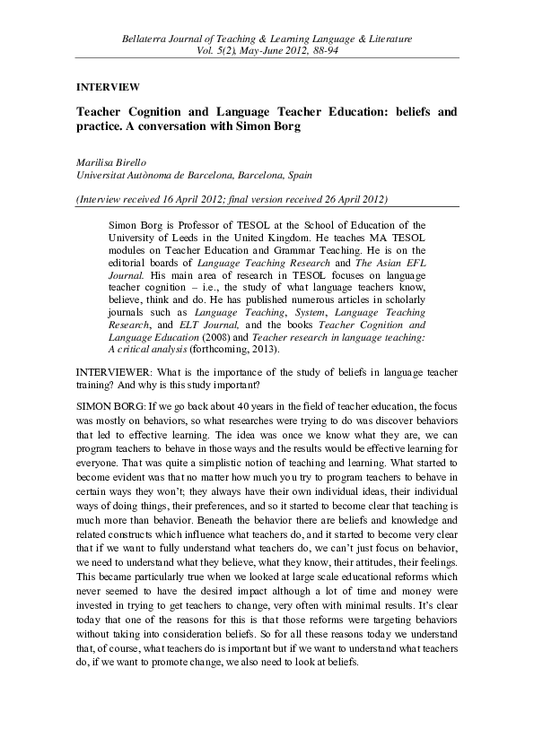 (PDF) Teacher Cognition and Language Teacher Education : beliefs and ...