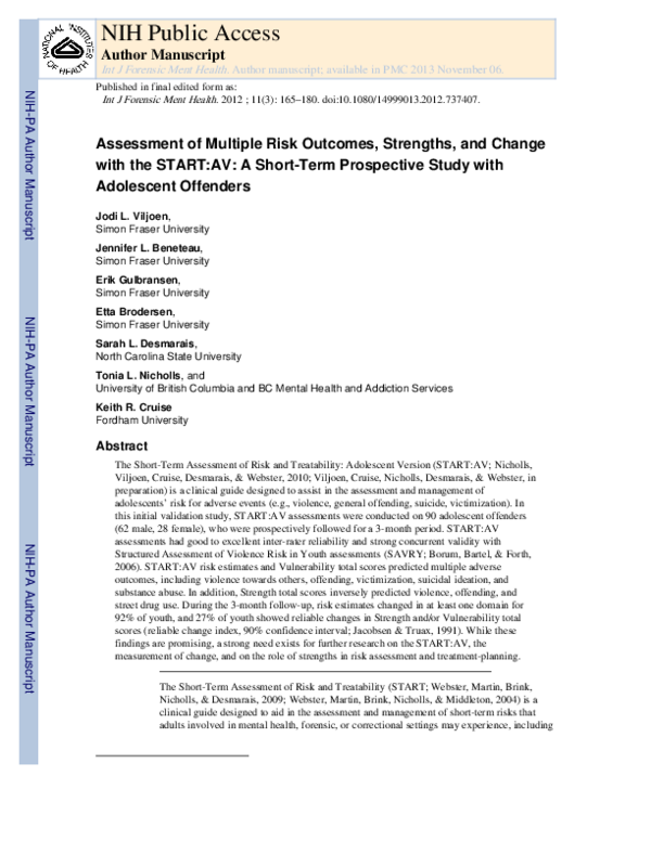 (PDF) Assessment of Multiple Risk Outcomes, Strengths, and Change with ...