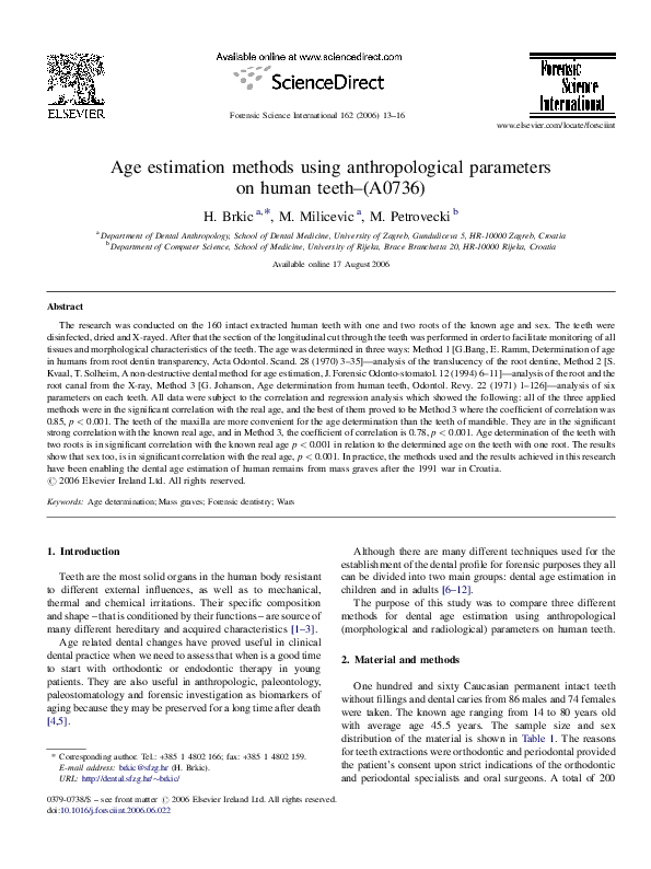 (PDF) Age estimation methods using anthropological parameters on human ...