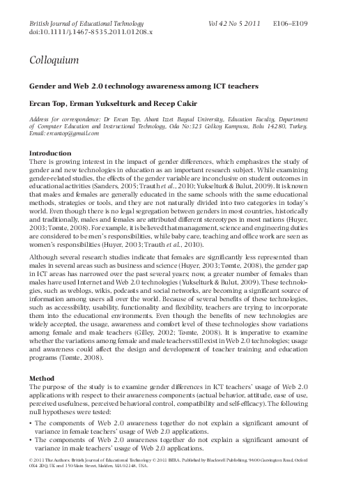 (PDF) Gender and Web 2.0 technology awareness among ICT teachers