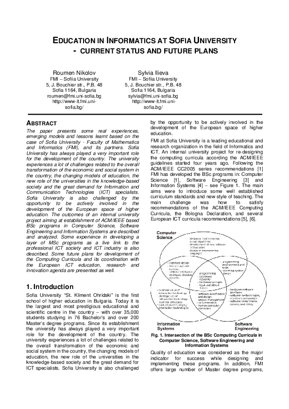 (PDF) Education in Informatics at Sofia University