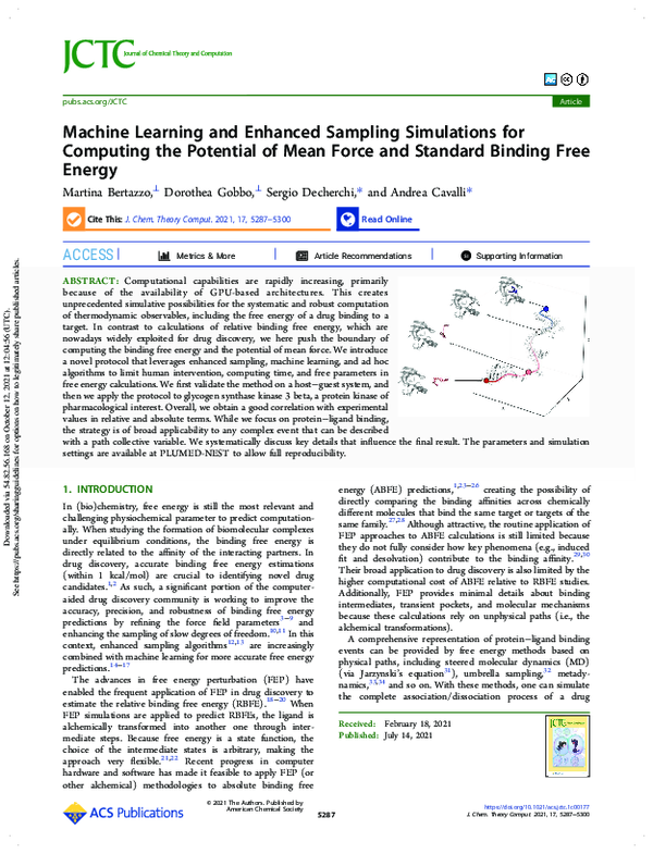 (PDF) Machine Learning and Enhanced Sampling Simulations for Computing ...