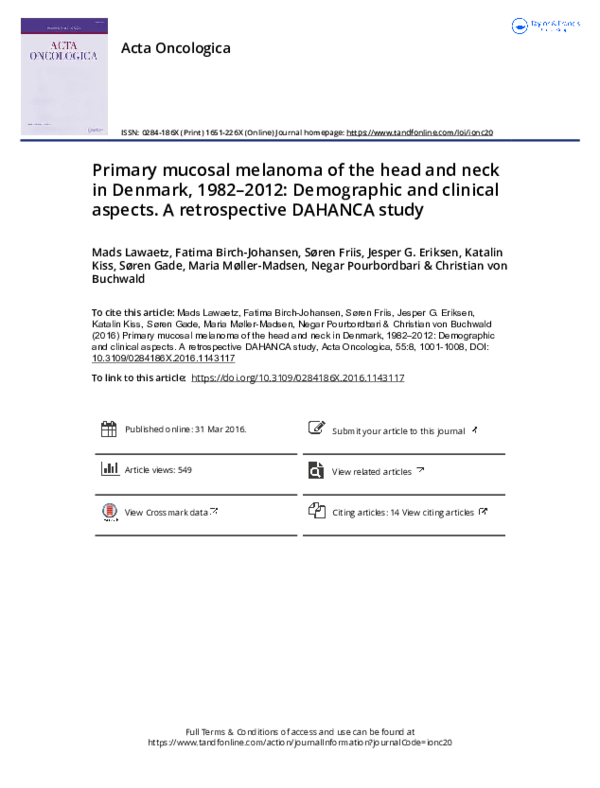 (PDF) Primary mucosal melanoma of the head and neck in Denmark, 1982 ...