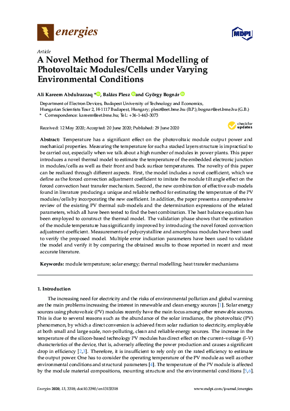 (PDF) A Novel Method for Thermal Modelling of Photovoltaic Modules ...