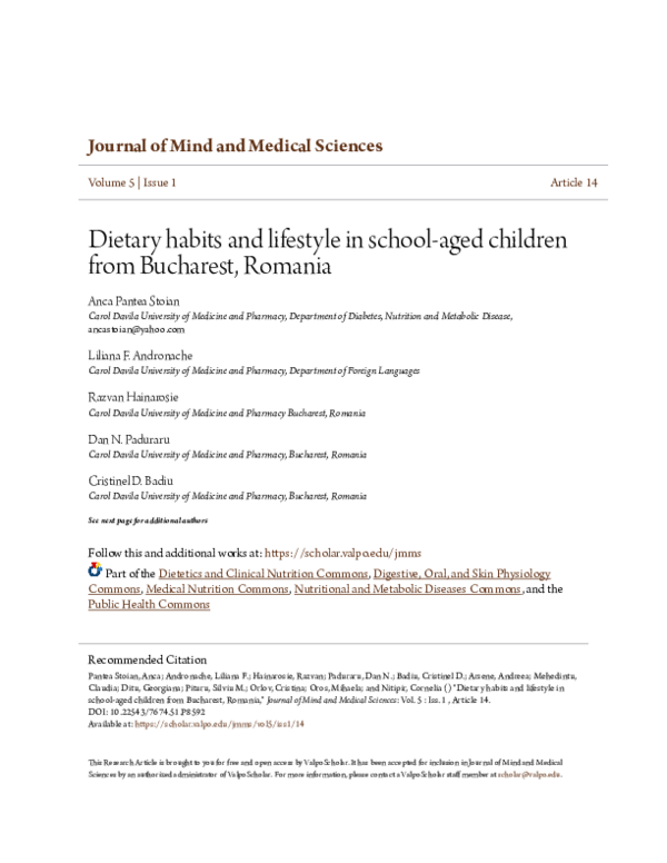 (PDF) Dietary habits and lifestyle in school-aged children from ...