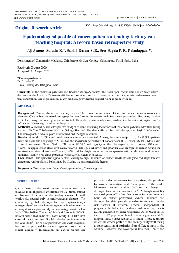 (PDF) Epidemiological profile of cancer patients attending tertiary ...
