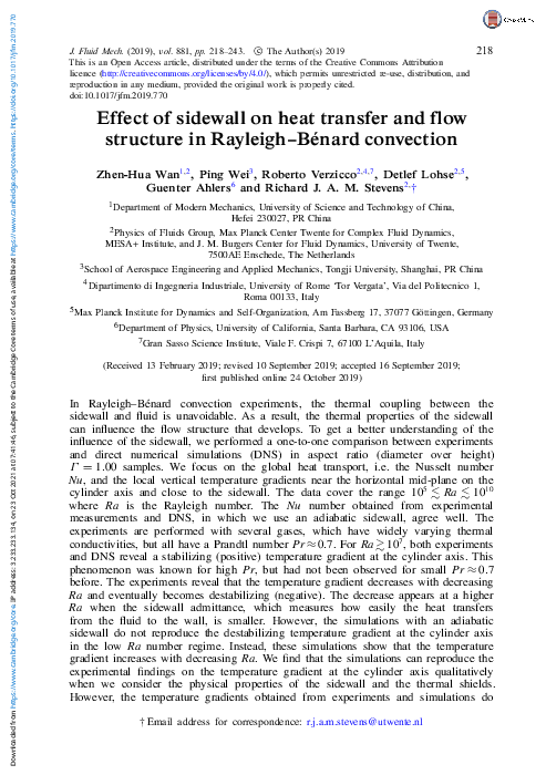 (PDF) Effect of sidewall on heat transfer and flow structure in ...