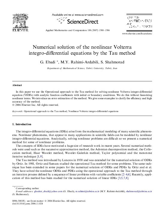 (PDF) Numerical solution of the nonlinear Volterra integro-differential ...