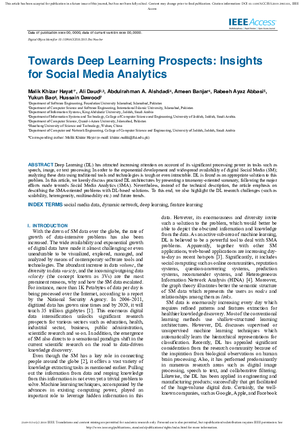 (PDF) Towards Deep Learning Prospects: Insights for Social Media Analytics