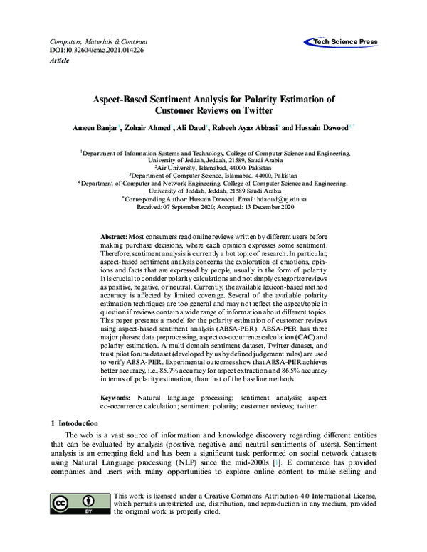 (PDF) Aspect-Based Sentiment Analysis for Polarity Estimation of ...