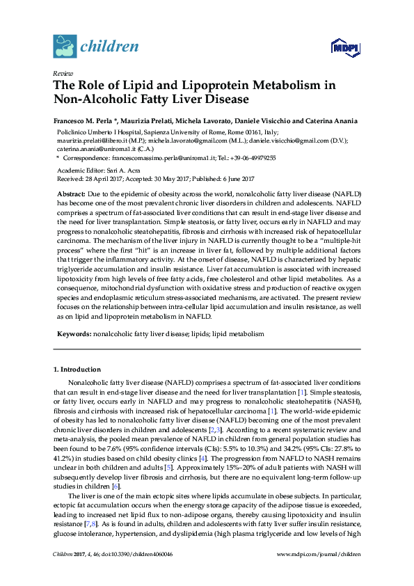 (PDF) The Role of Lipid and Lipoprotein Metabolism in Non‐Alcoholic ...